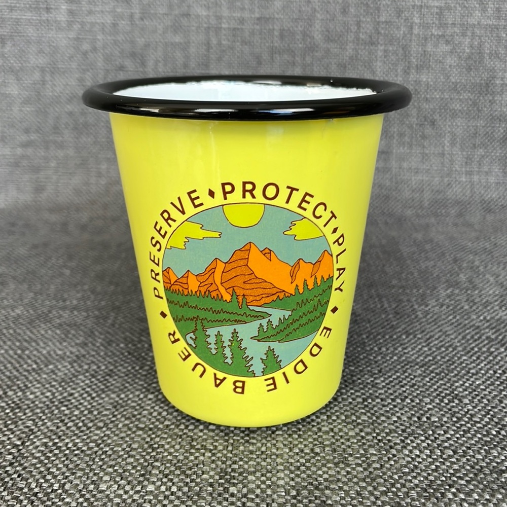 NWT Eddie Bauer Enamel Coated Tumbler Light Yellow 10 oz. Preserve Protect Play